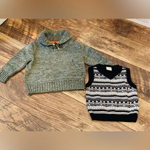 Old Navy green cowl neck sweater and black & white vest. Boys sz 12-18m